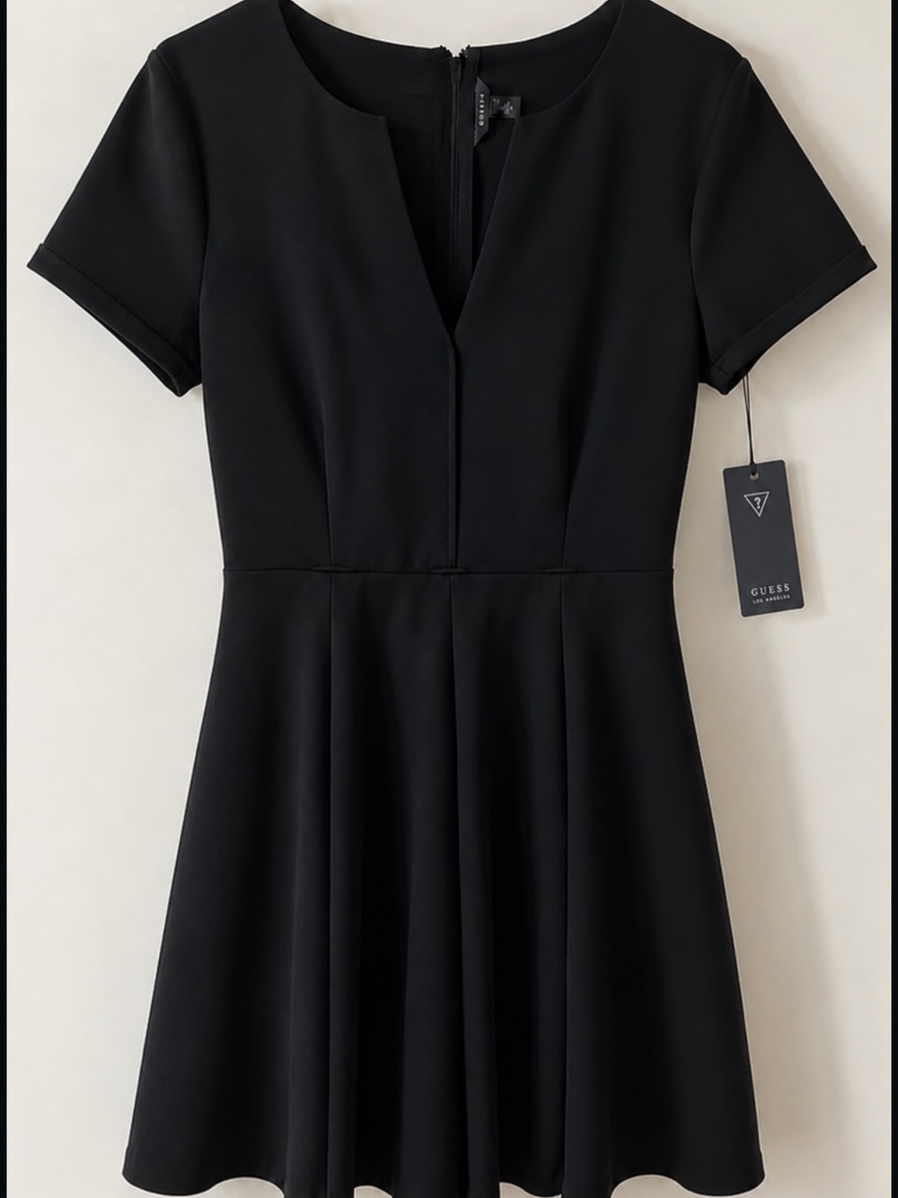 NWT GUESS Black Scuba Fit & Flare Dress Size L $108